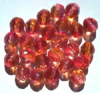25 10mm Faceted Crystal Cherry Orange AB Beads